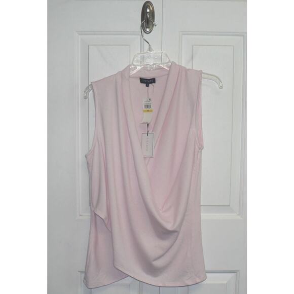 1. State Women's Wrap Front Sleeveless Knit Top in Pink Cloud Medium MSRP $49 - Picture 2 of 5